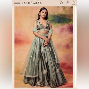 Lashkaraa Dusty Olive Embroidered Satin Lehenga